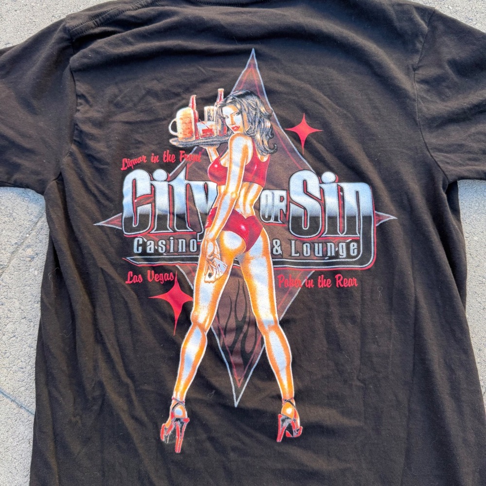 City of Sin Casino Lounge Las Vegas Graphic T-Shirt Black Mens Small